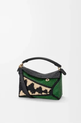 Small Puzzle Edge Bag in Raffia and Calfskin Small Puzzle Edge Bag in Raffia and Calfskin