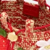Strawberry Drawstring Pocket in Classic Calfskin and Raffia Strawberry Drawstring Pocket in Classic Calfskin and Raffia