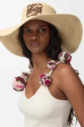 Sun Hat in Raffia and Calfskin