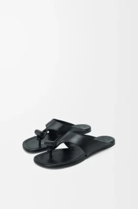 Toggle Flat Sandal in Shiny Smoot Calfskin